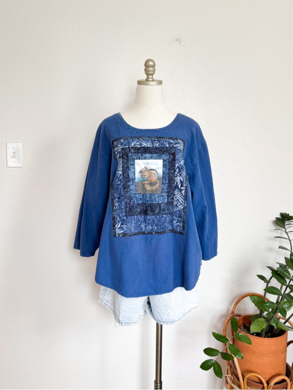 Brie Kriebel handmade quilted patchwork cotton squirrel blouse